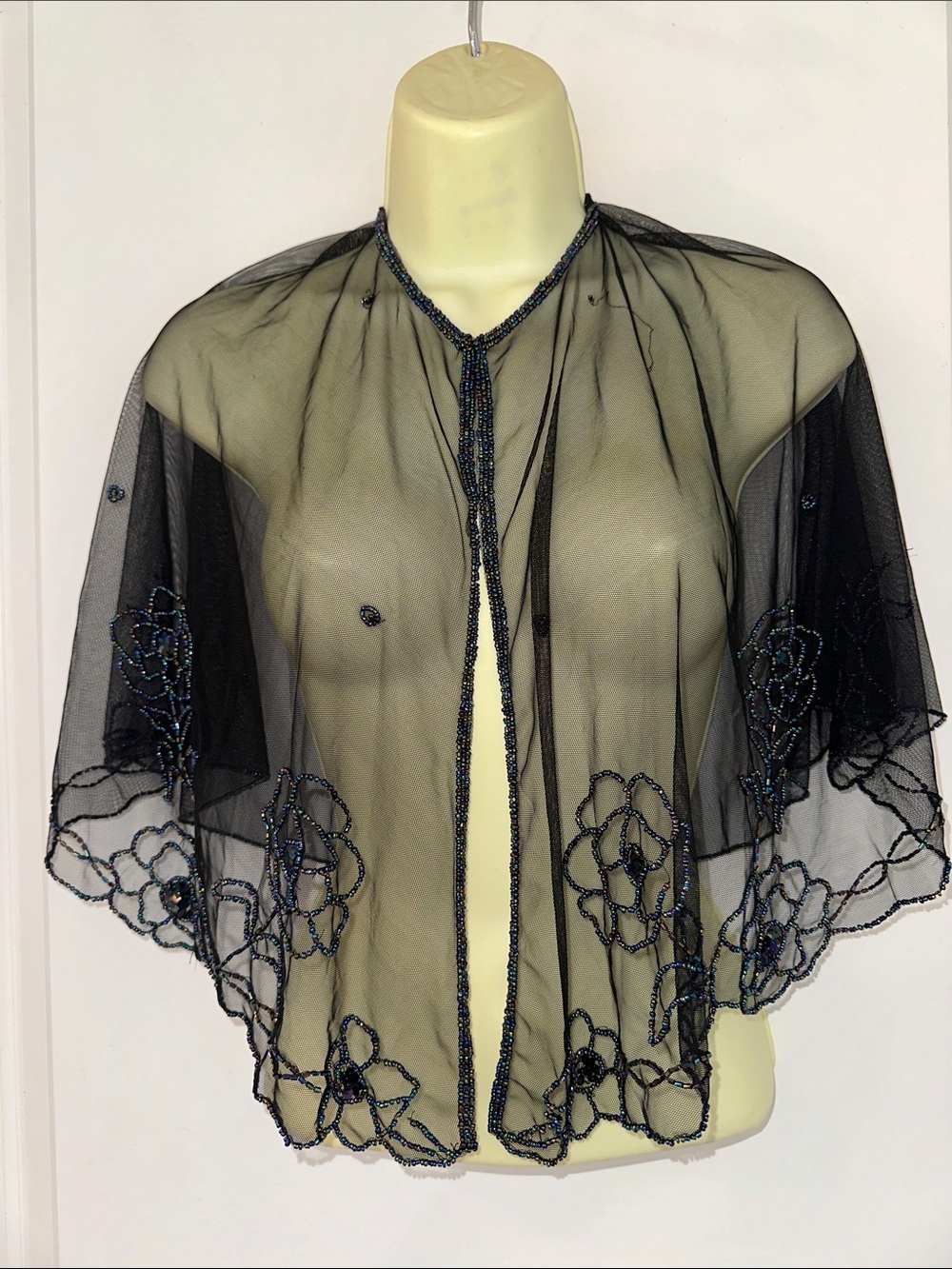 Betsey Johnson Black Floral Sheer Beaded Capelet‎